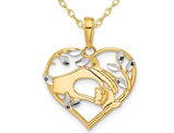 14K Yellow Gold Mother and Child Hands Heart Charm Pendant Necklace with Chain